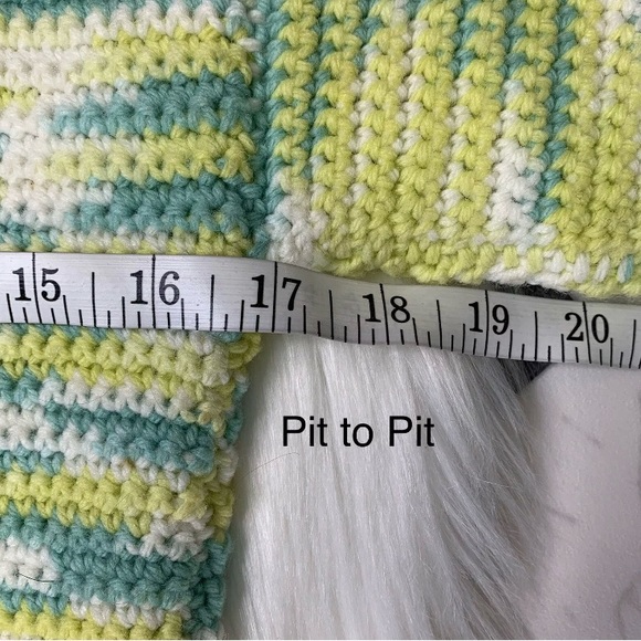 Handmade custom Knit Women's Sweater sXS - small green yellow pullover hoodie - Picture 5 of 6